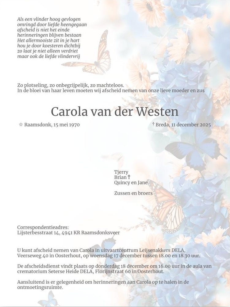 Rouwkaart Carola